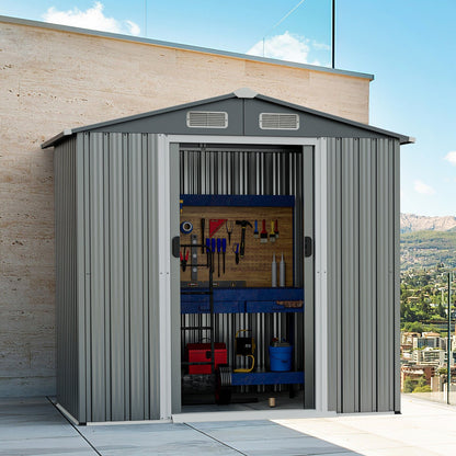 6 x 4 Feet Galvanized Steel Storage Shed with Lockable Sliding Doors, Gray Sheds & Outdoor Storage   at Gallery Canada