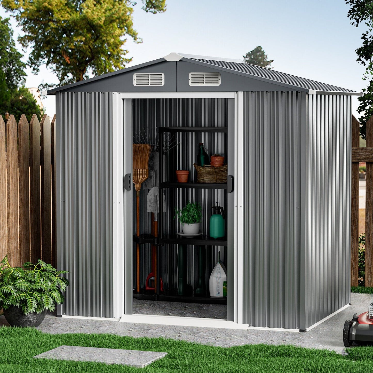 6 x 4 Feet Galvanized Steel Storage Shed with Lockable Sliding Doors, Gray Sheds & Outdoor Storage   at Gallery Canada