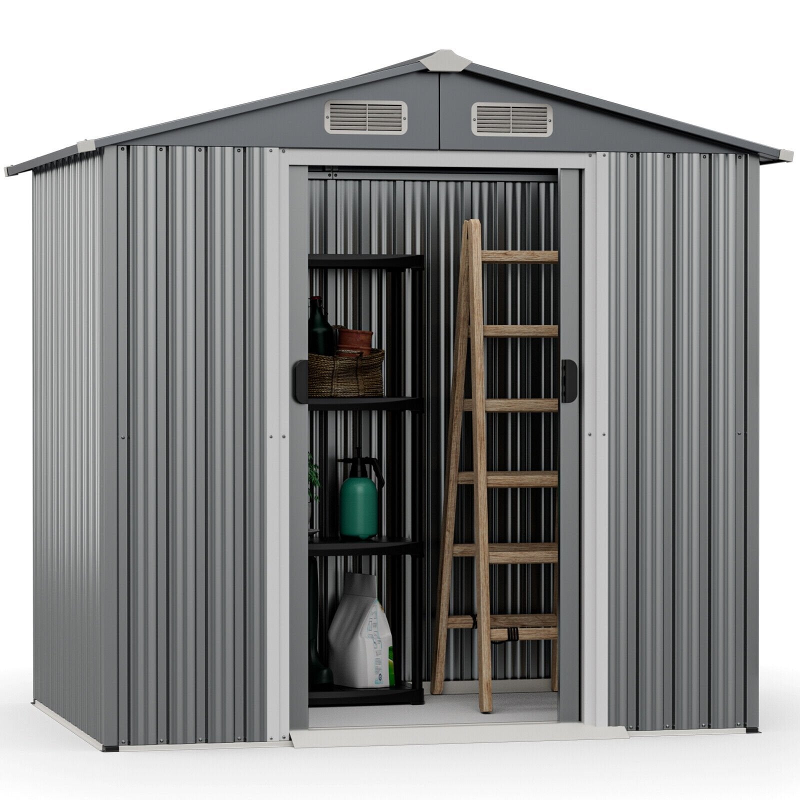 6 x 4 Feet Galvanized Steel Storage Shed with Lockable Sliding Doors, Gray Sheds & Outdoor Storage   at Gallery Canada