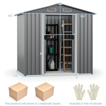 6 x 4 Feet Galvanized Steel Storage Shed with Lockable Sliding Doors, Gray Sheds & Outdoor Storage   at Gallery Canada