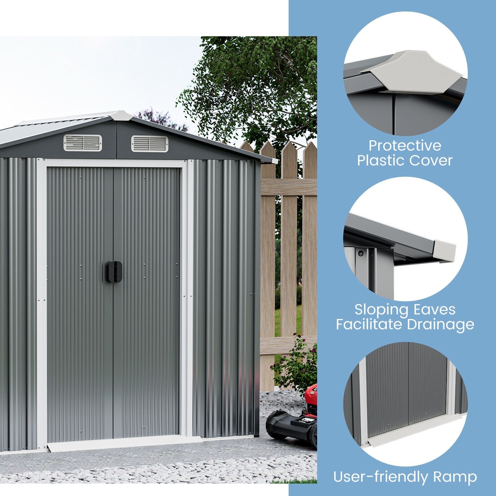 6 x 4 Feet Galvanized Steel Storage Shed with Lockable Sliding Doors, Gray Sheds & Outdoor Storage   at Gallery Canada