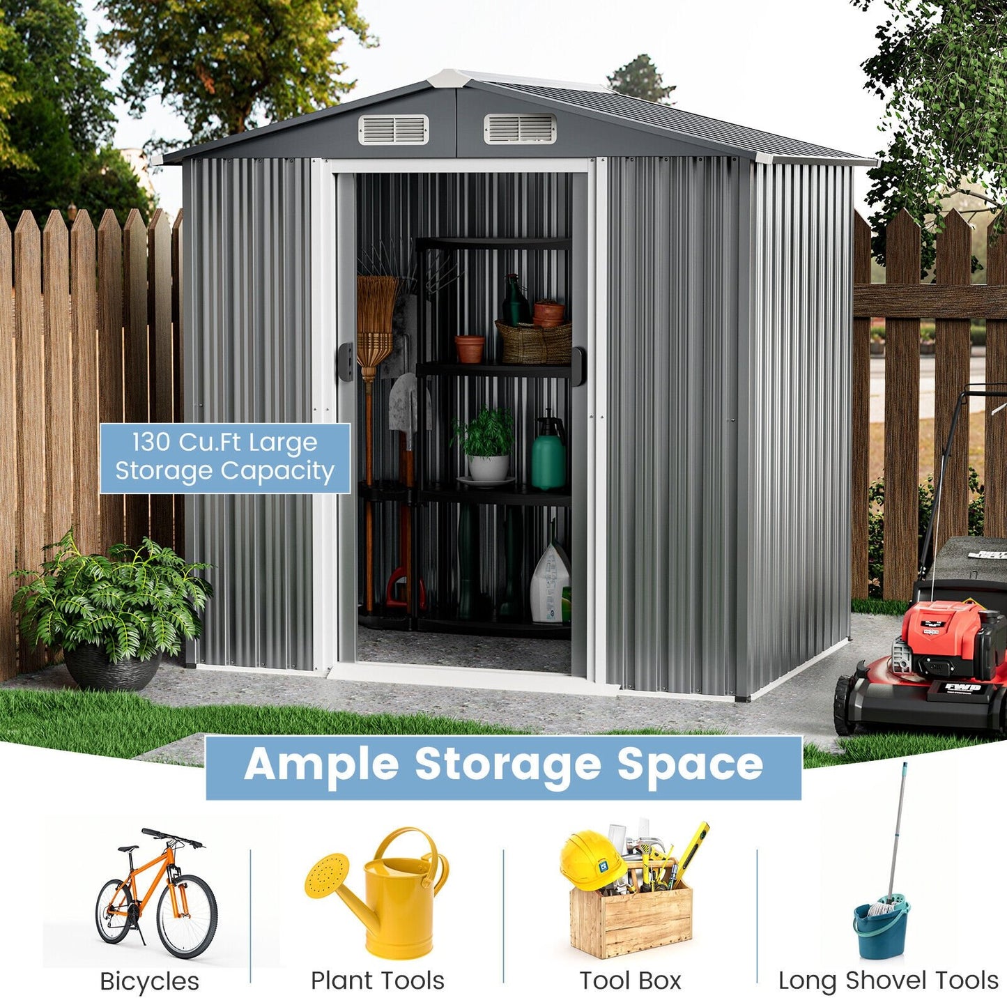 6 x 4 Feet Galvanized Steel Storage Shed with Lockable Sliding Doors, Gray Sheds & Outdoor Storage   at Gallery Canada