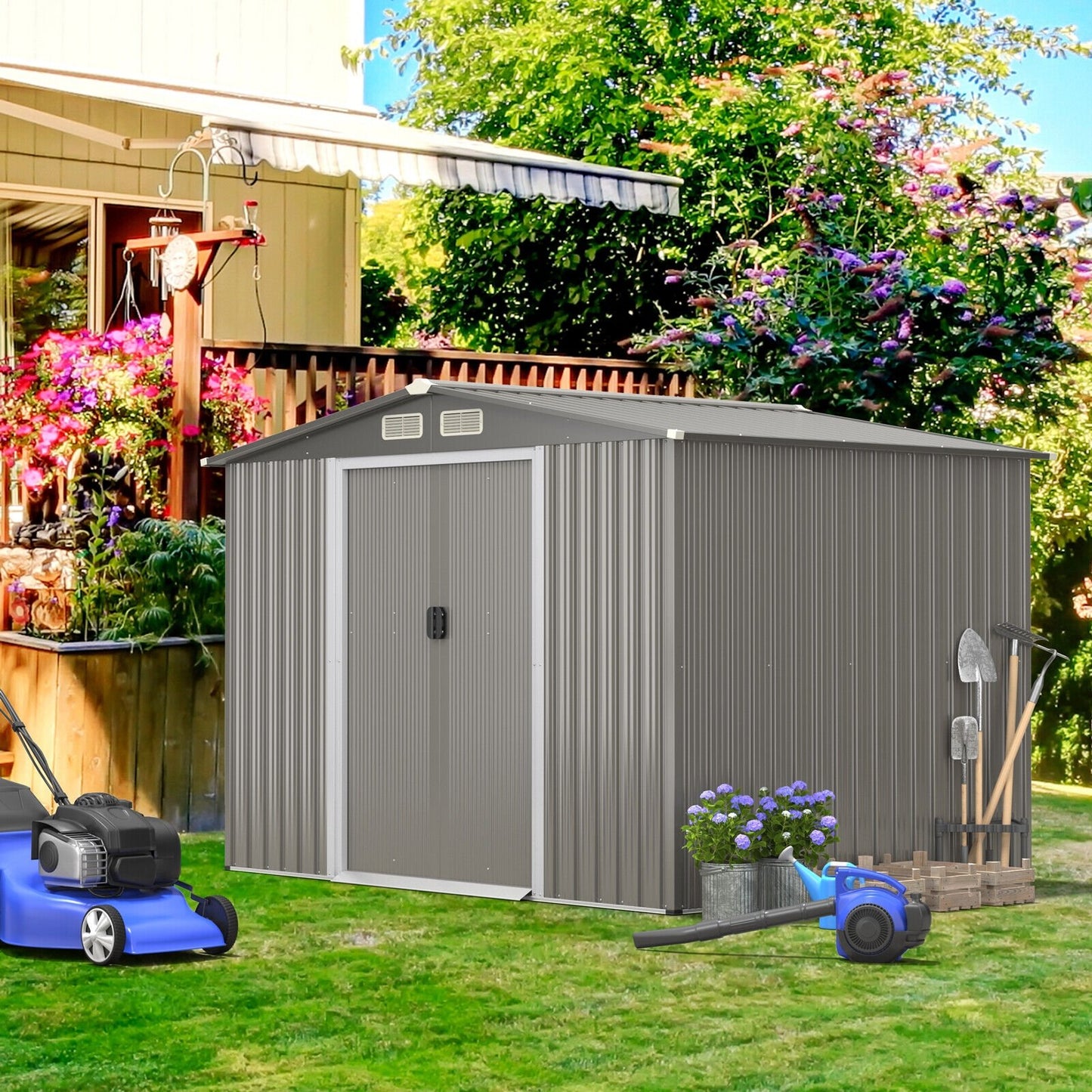 8 x 6 Feet Galvanized Steel Storage Shed for Garden Yard, Gray Sheds & Outdoor Storage   at Gallery Canada