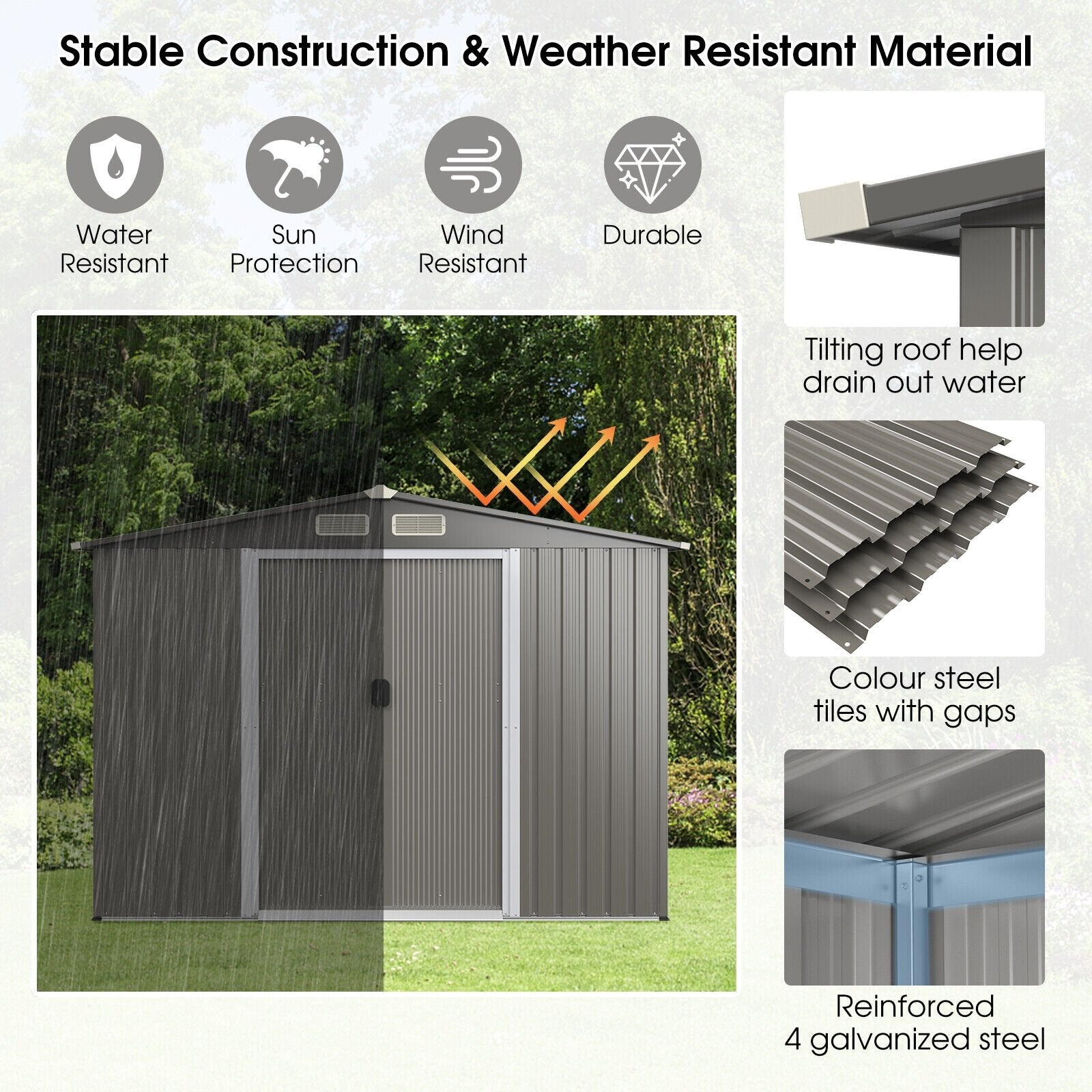 8 x 6 Feet Galvanized Steel Storage Shed for Garden Yard, Gray Sheds & Outdoor Storage   at Gallery Canada