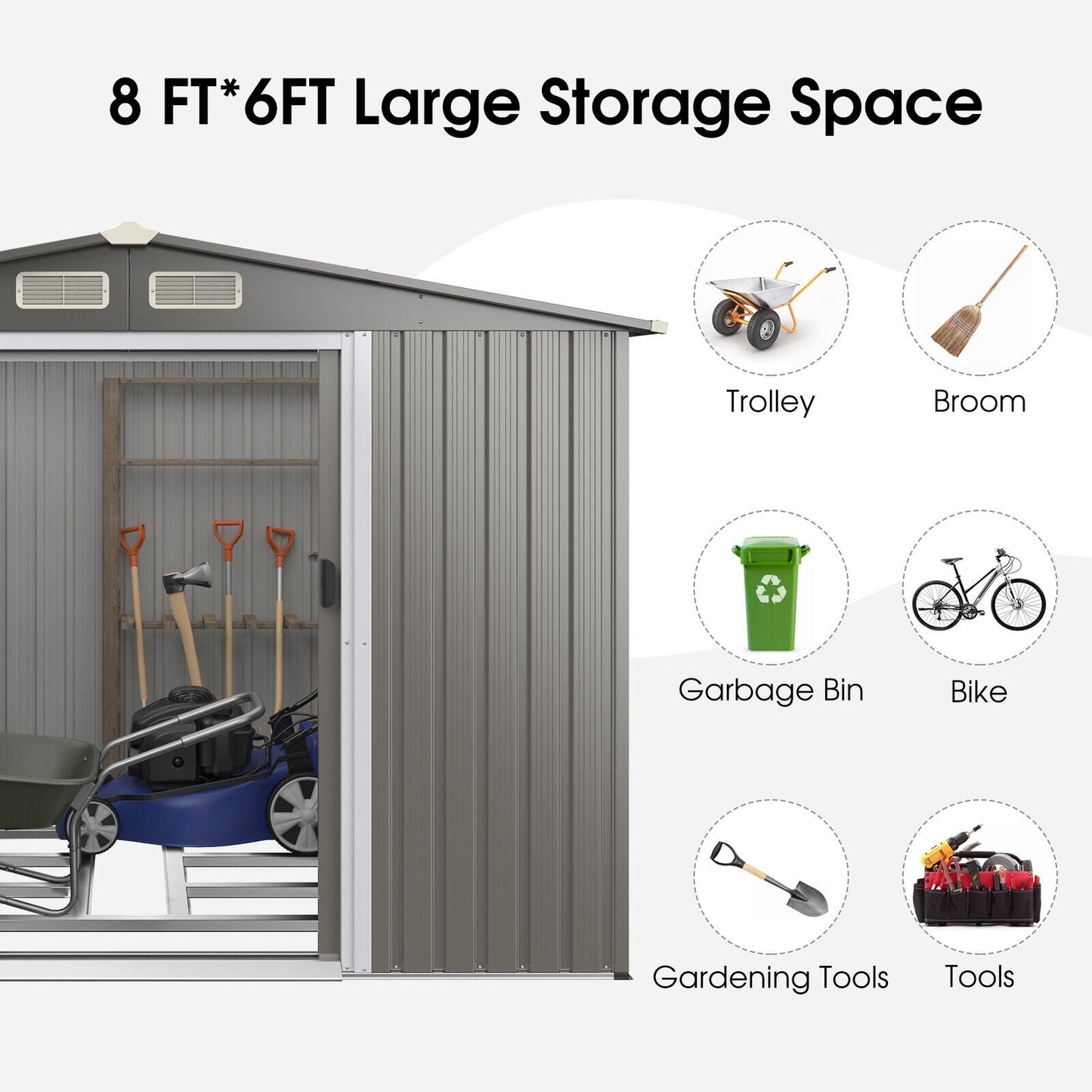 8 x 6 Feet Galvanized Steel Storage Shed for Garden Yard, Gray Sheds & Outdoor Storage   at Gallery Canada