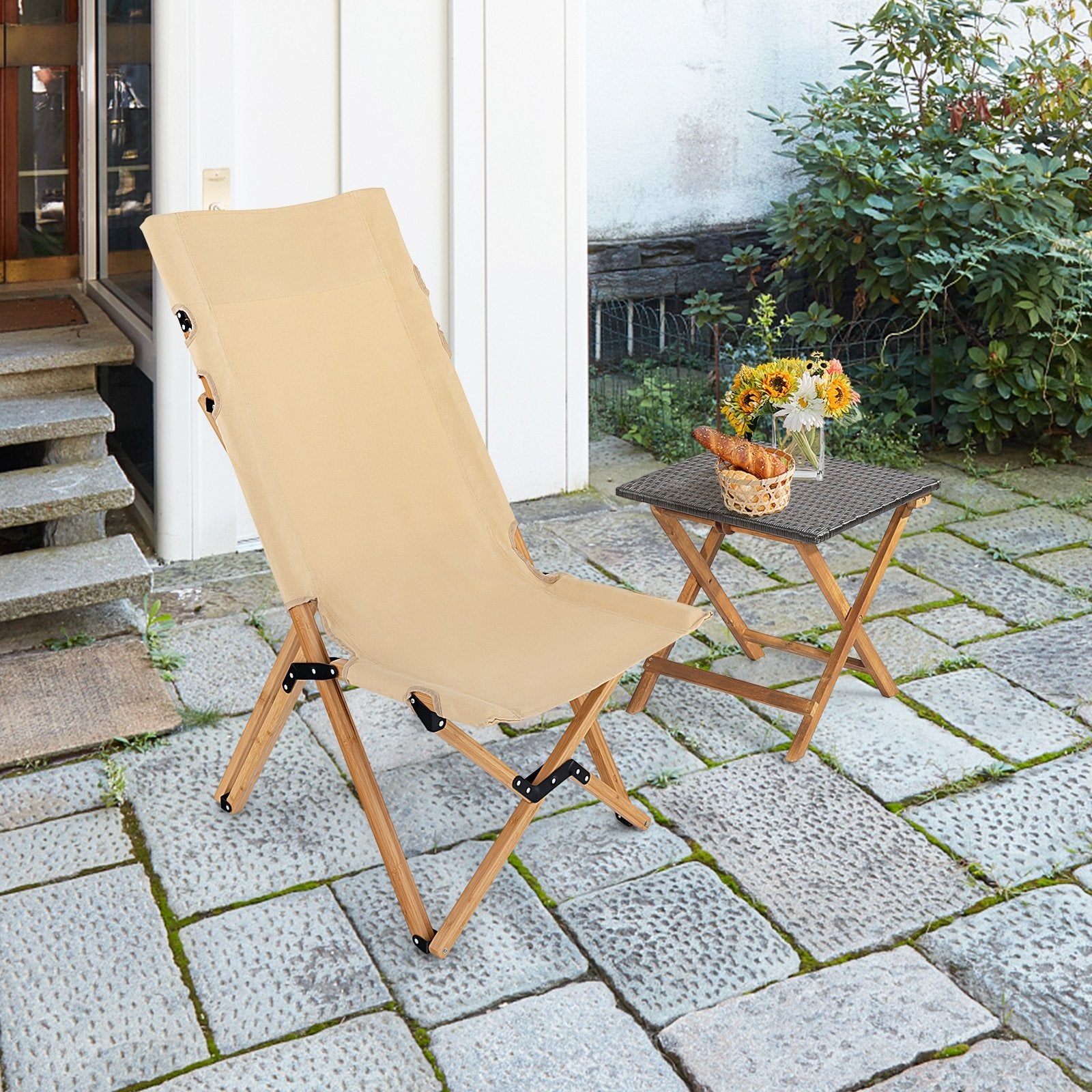 Bamboo Folding Camping Chair with 2-Level Adjustable Backrest, Natural Outdoor Seating & Patio Chairs   at Gallery Canada