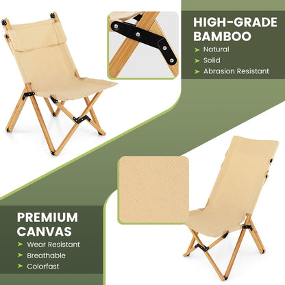 Bamboo Folding Camping Chair with 2-Level Adjustable Backrest, Natural Outdoor Seating & Patio Chairs   at Gallery Canada