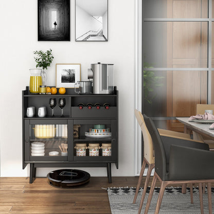 Kitchen Buffet Sideboard with Wine Rack and Sliding Door, Black Sideboards Cabinets & Buffets   at Gallery Canada