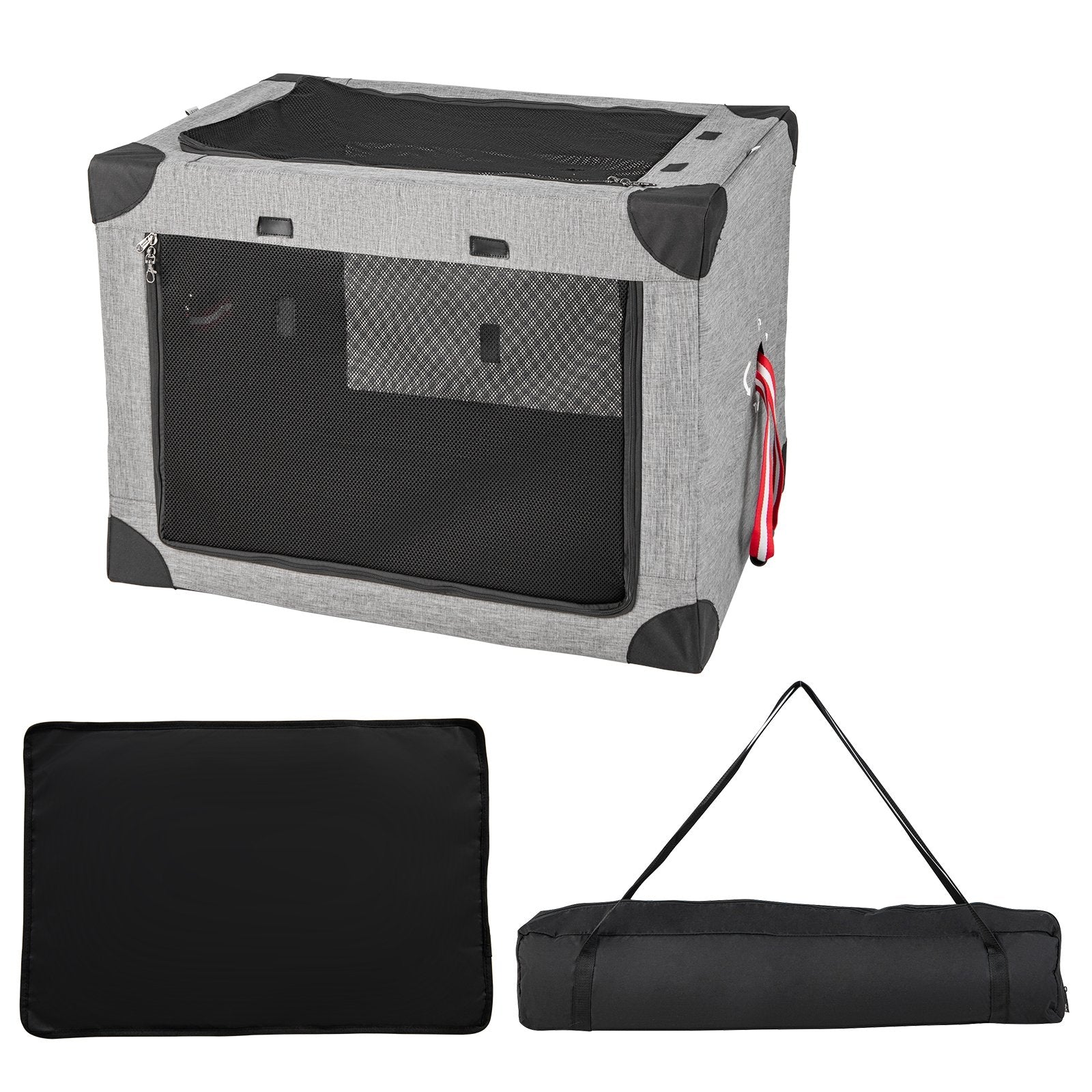 M/L/XL 3-Door Dog Crate with Removable Pad and Metal Frame-L, Gray Dog Supplies   at Gallery Canada