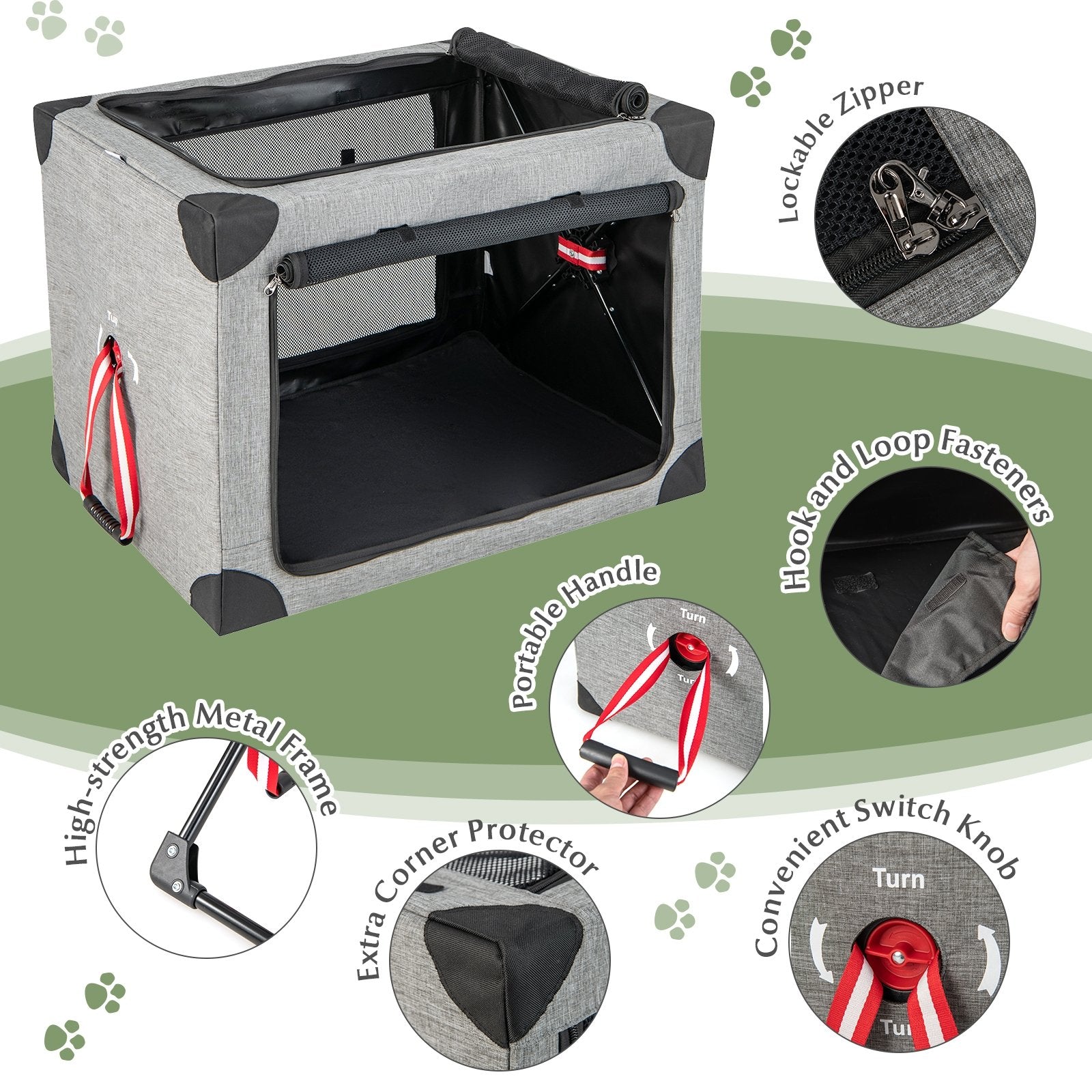 M/L/XL 3-Door Dog Crate with Removable Pad and Metal Frame-L, Gray Dog Supplies   at Gallery Canada