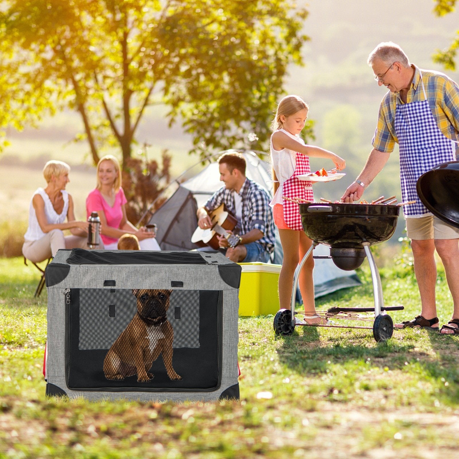 M/L/XL 3-Door Dog Crate with Removable Pad and Metal Frame-L, Gray Dog Supplies   at Gallery Canada