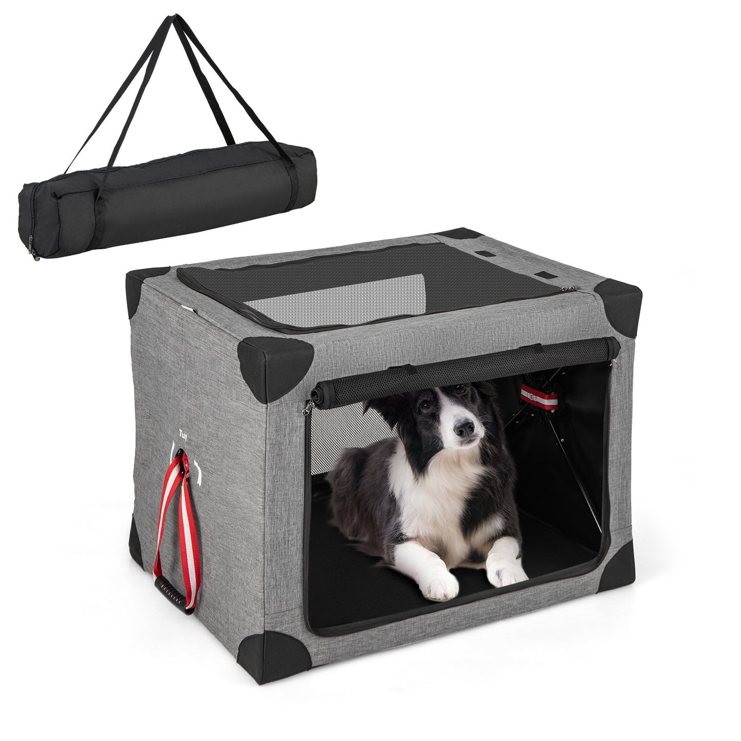 M/L/XL 3-Door Dog Crate with Removable Pad and Metal Frame-L, Gray Dog Supplies   at Gallery Canada