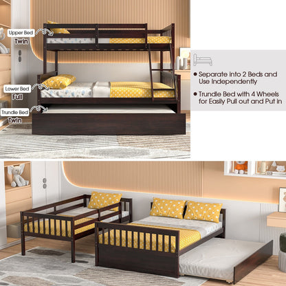 Twin Over Full Convertible Bunk Bed with Twin Trundle, Espresso - Gallery Canada