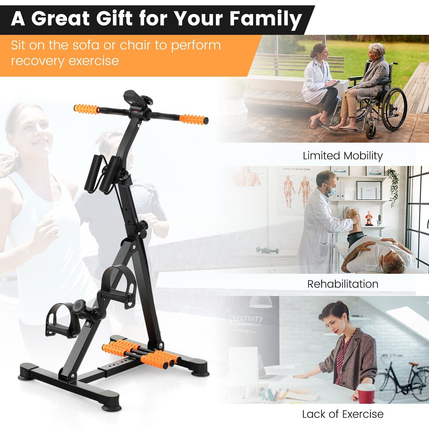 Adjustable LCD Pedal Exercise Bike with Massage, Yellow Exercise Bikes   at Gallery Canada