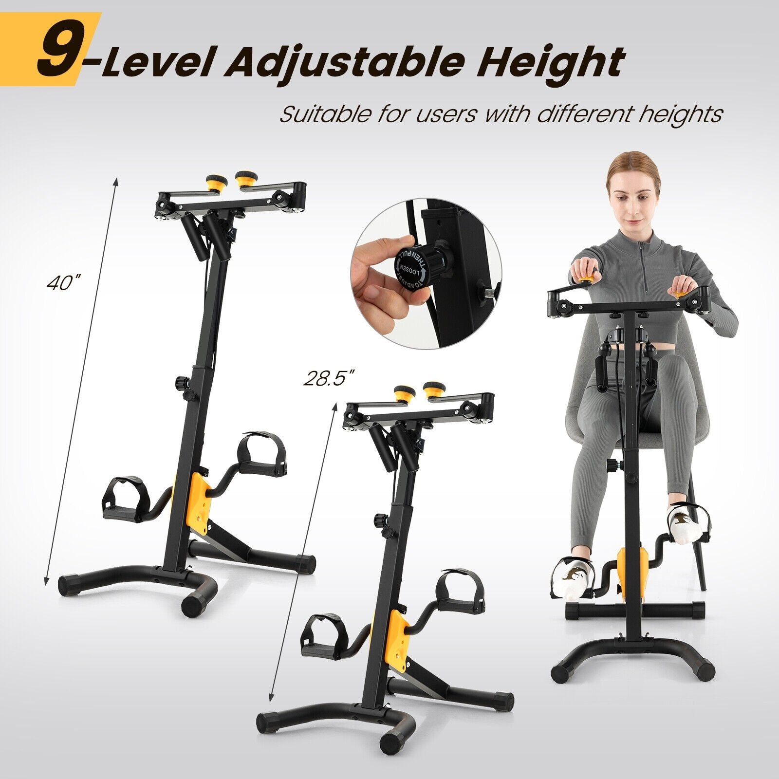 Folding Pedal Exercise Bike with Adjustable Resistance, Yellow Exercise Bikes   at Gallery Canada