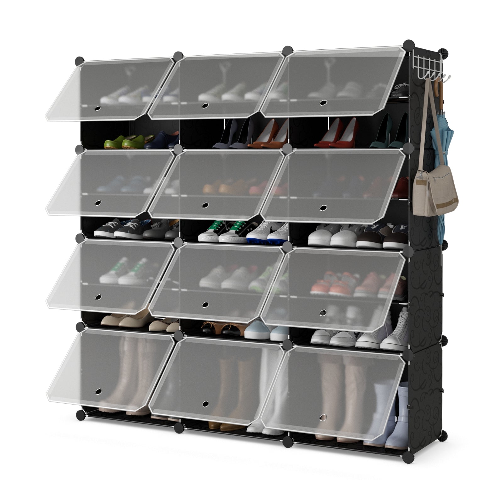 12-Cube 48 Pairs Portable Shoe Shelves with Hook, Black Shoe Racks & Storage Benches at Gallery Canada