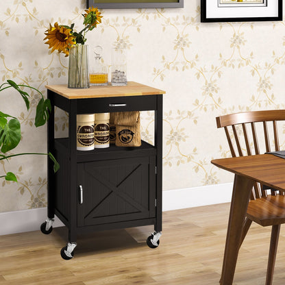 Rolling Kitchen Island Cart with Drawer and Side Hooks, Black Kitchen Islands & Carts   at Gallery Canada