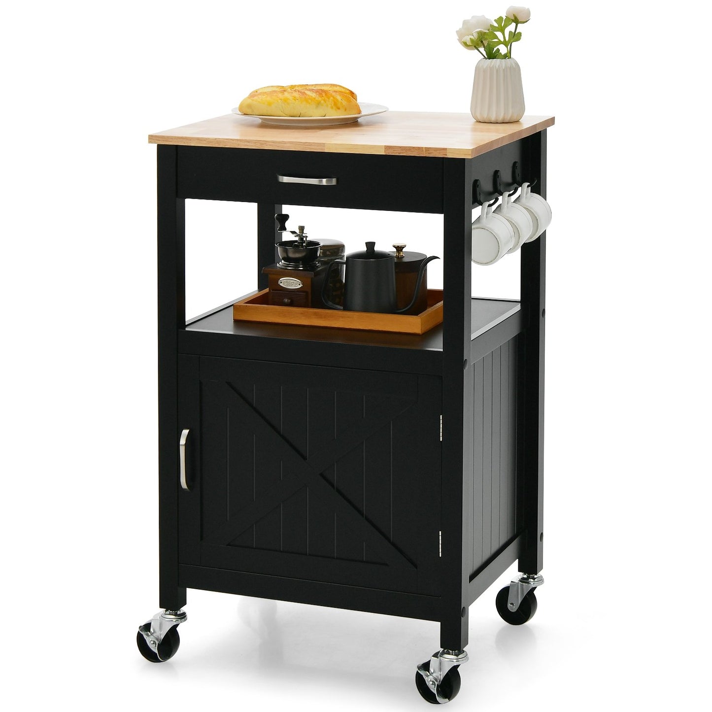 Rolling Kitchen Island Cart with Drawer and Side Hooks, Black Kitchen Islands & Carts   at Gallery Canada