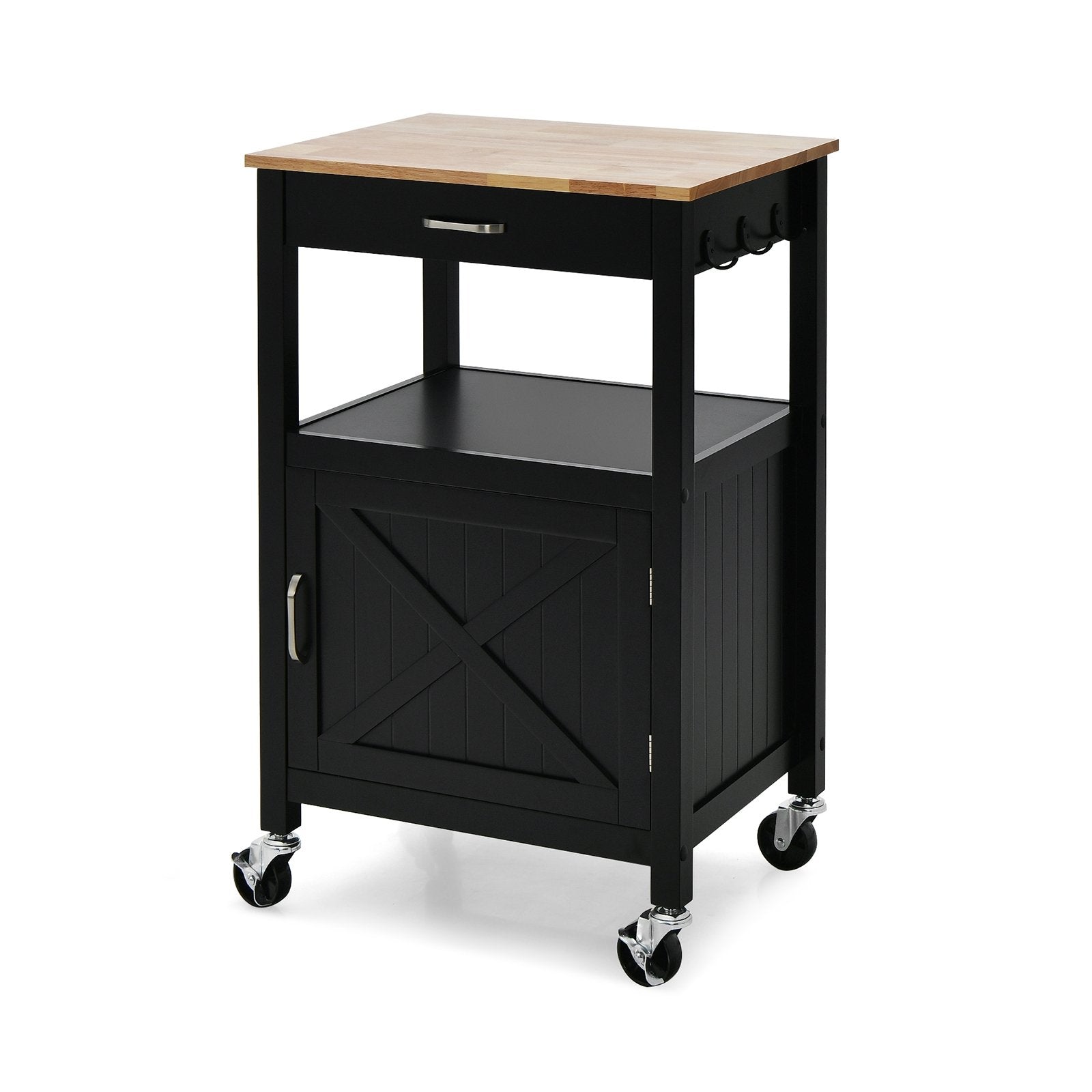 Rolling Kitchen Island Cart with Drawer and Side Hooks, Black Kitchen Islands & Carts   at Gallery Canada