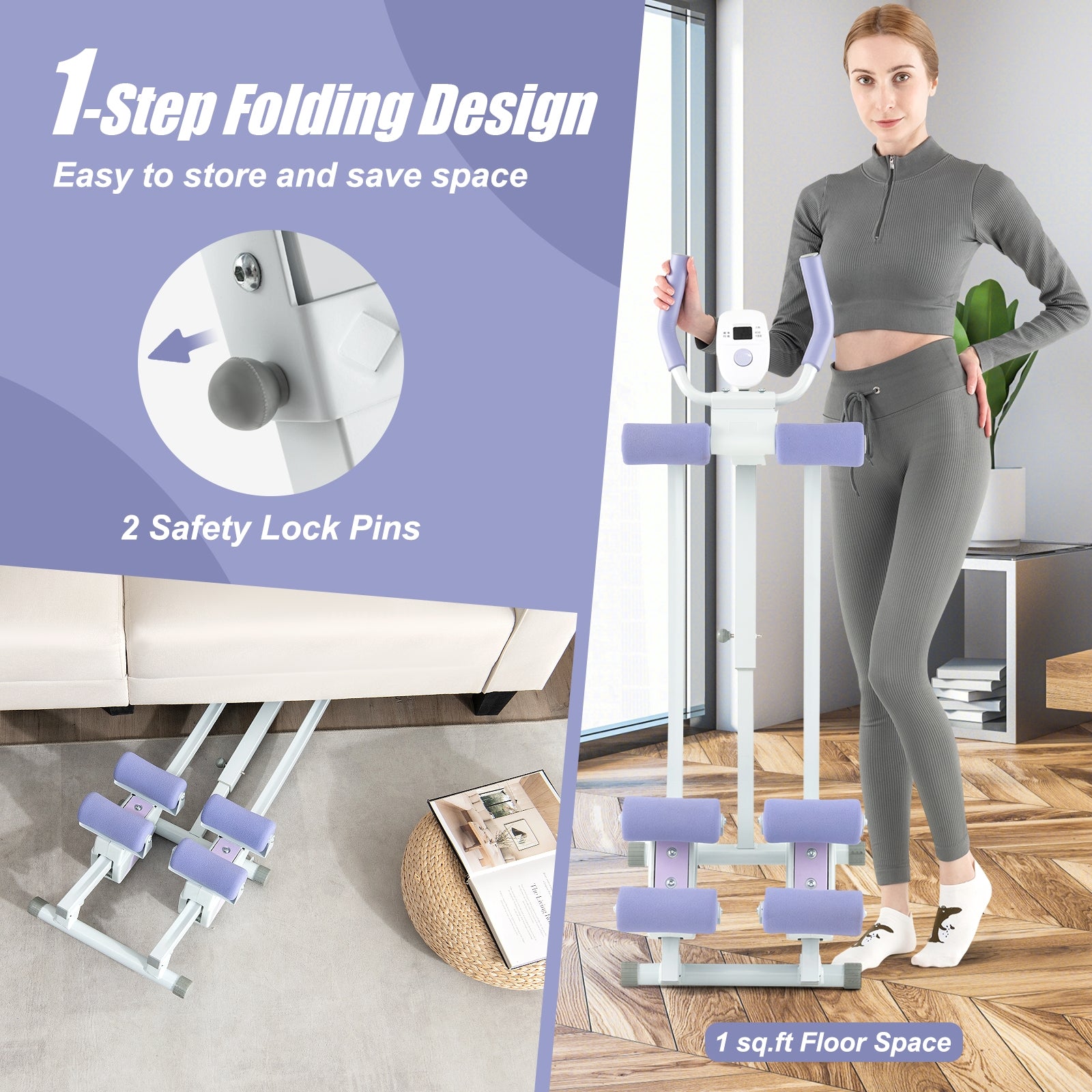 Ab Machine with LCD Monitor and 4 Adjustable Heights, Purple Elliptical Trainers at Gallery Canada