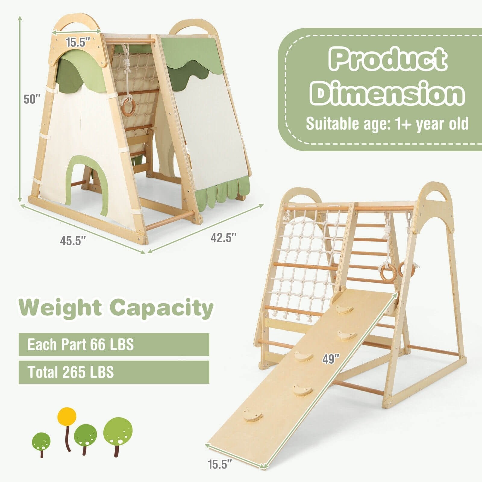 6-in-1 Wooden Kids Jungle Gym Playset with Slide Climbing Net, Natural Climbers & Slides   at Gallery Canada