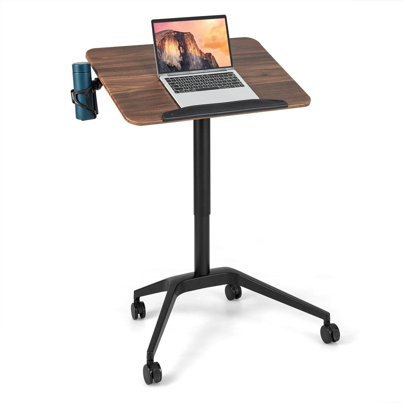 Pneumatic Standing Desk with Anti-fall Baffle and Cup Holder, Brown Laptop Tables & Printer Stands   at Gallery Canada