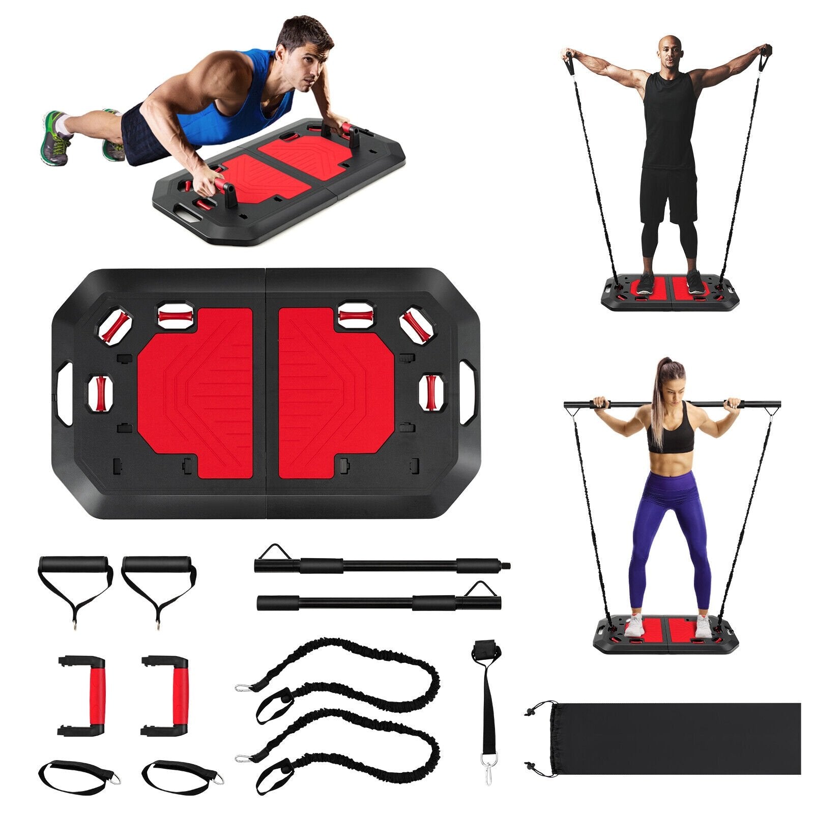 Push up Board Set Folding Push up Stand with Elastic String Pilate Bar Bag, Black Weights Accessories   at Gallery Canada