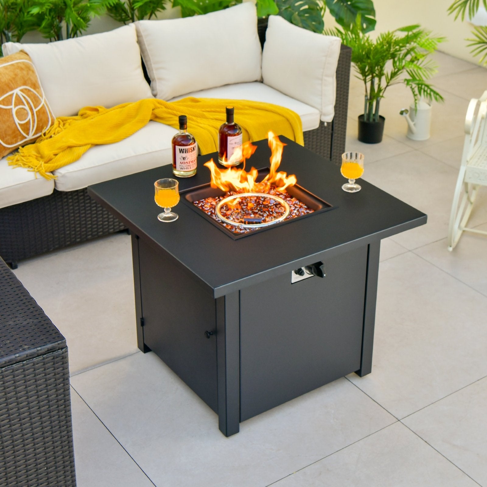 50 000 BTU 32 Inch Square Propane Gas Fire Pit Table, Black Fire Pit Tables   at Gallery Canada