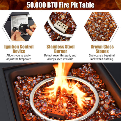 50 000 BTU 32 Inch Square Propane Gas Fire Pit Table, Black Fire Pit Tables   at Gallery Canada