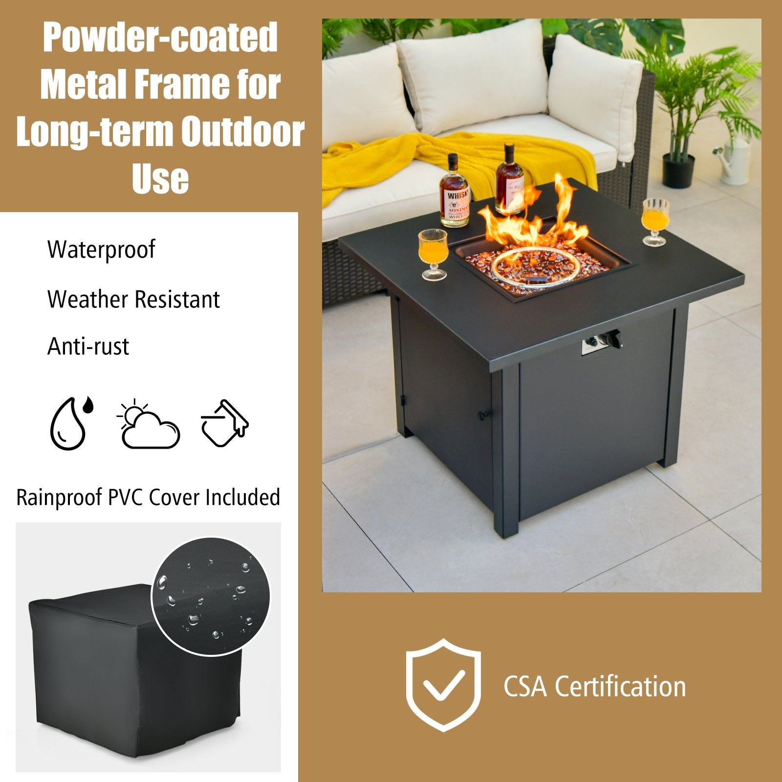 50 000 BTU 32 Inch Square Propane Gas Fire Pit Table, Black Fire Pit Tables   at Gallery Canada