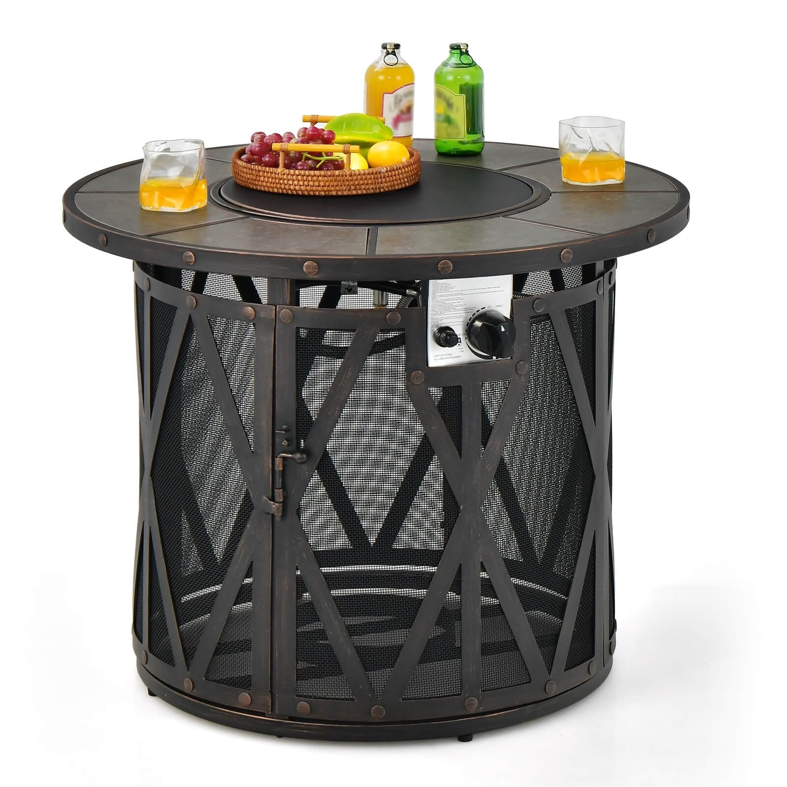 32 Inch 30000BTU Fire Pit Table with Fire Glasses and PVC Cover, Black Fire Pit Tables   at Gallery Canada