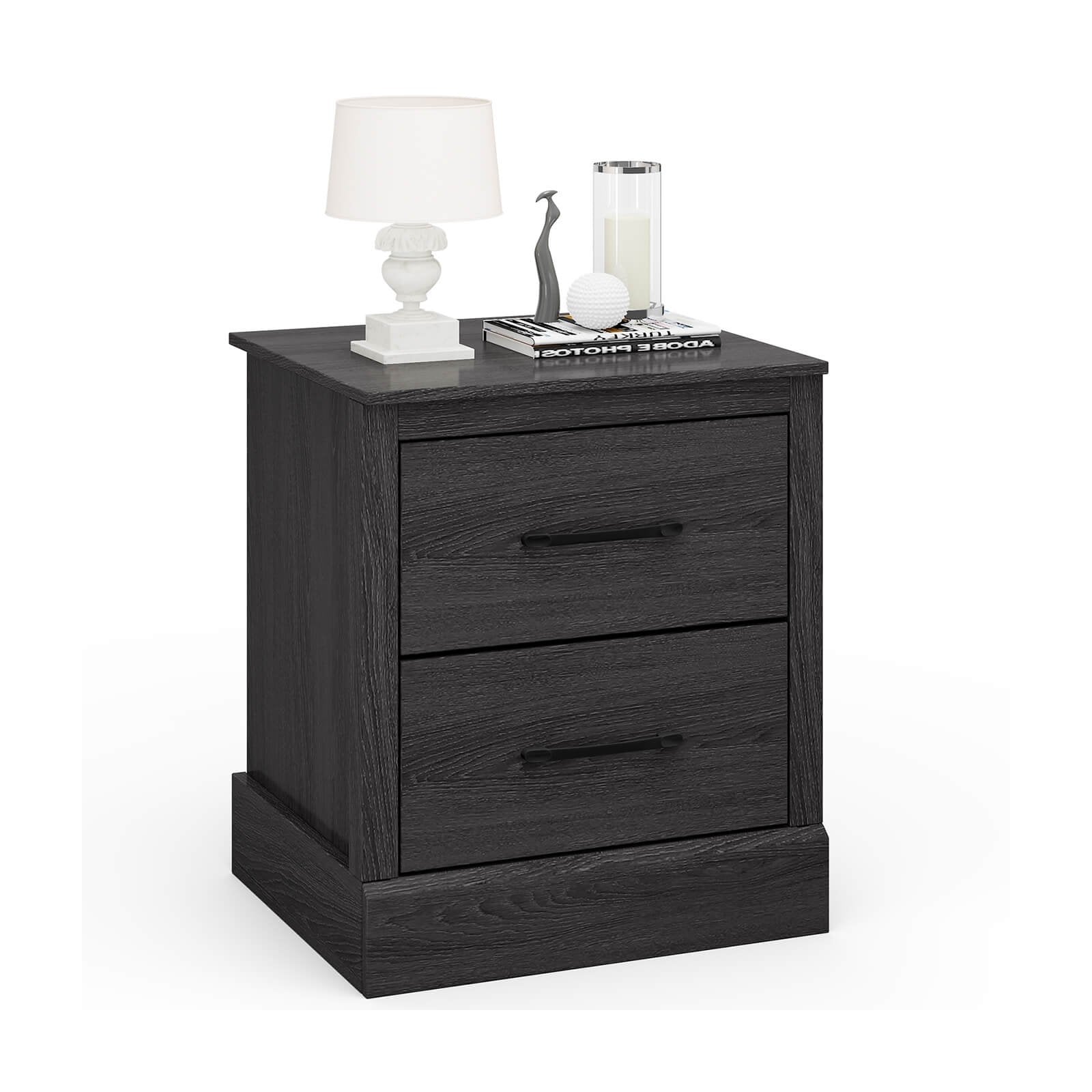 Wood Compact Floor Nightstand with Storage Drawers, Dark Gray Nightstands   at Gallery Canada