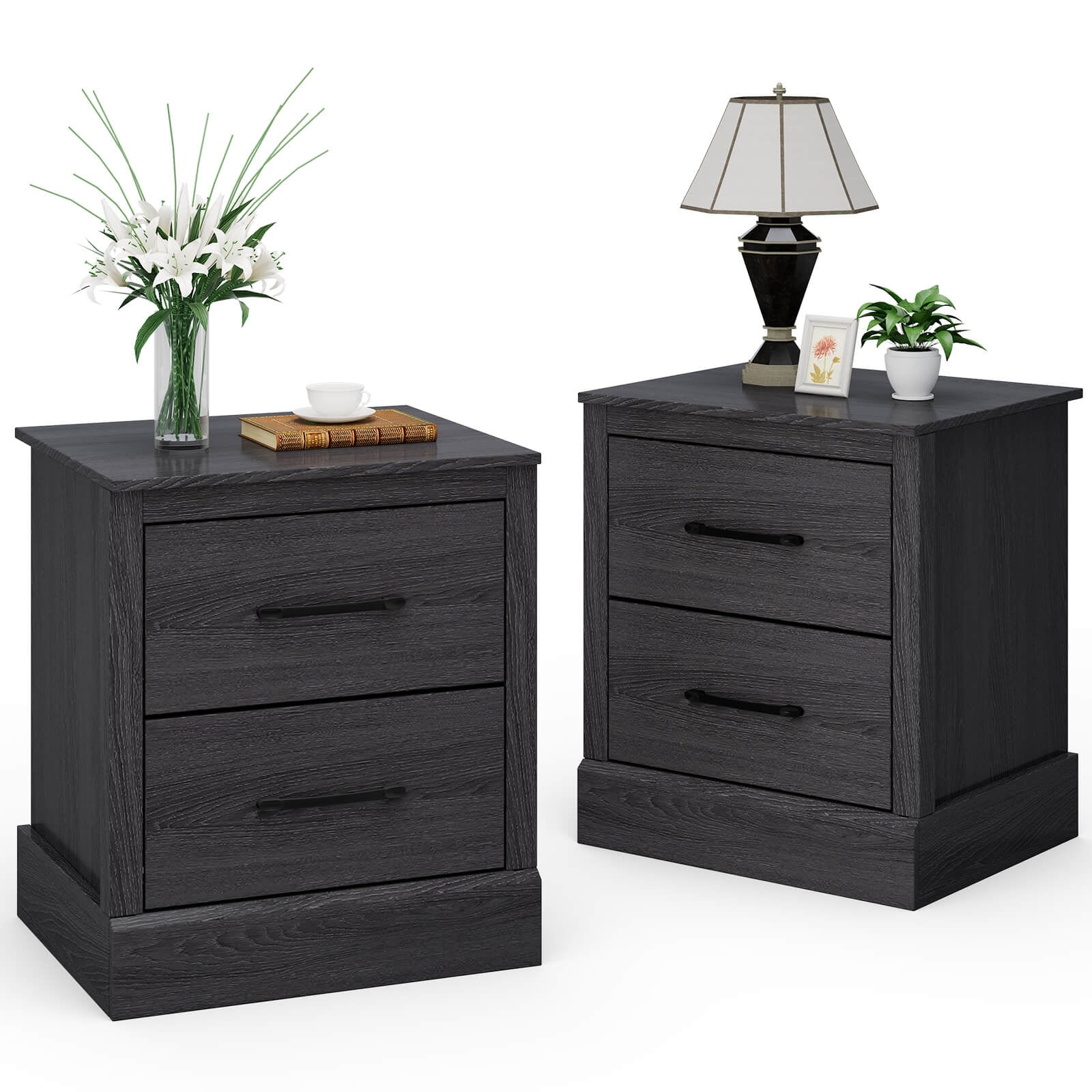 Wood Compact Floor Nightstand with Storage Drawers, Dark Gray Nightstands at Gallery Canada
