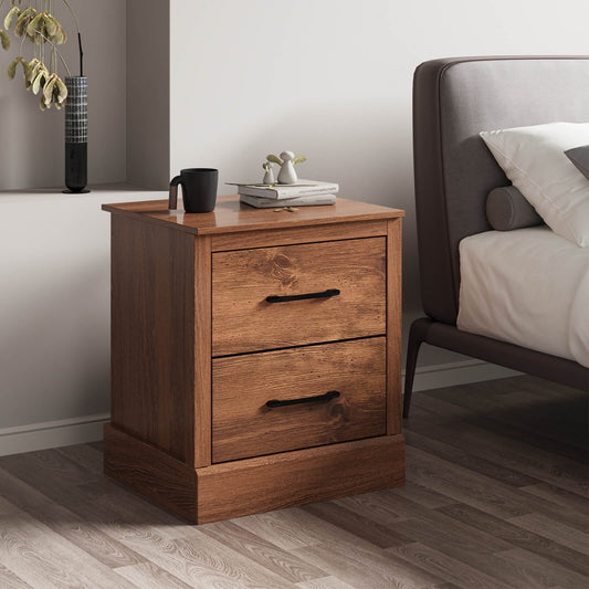 Wood Compact Floor Nightstand with Storage Drawers, Rustic Brown - Gallery Canada