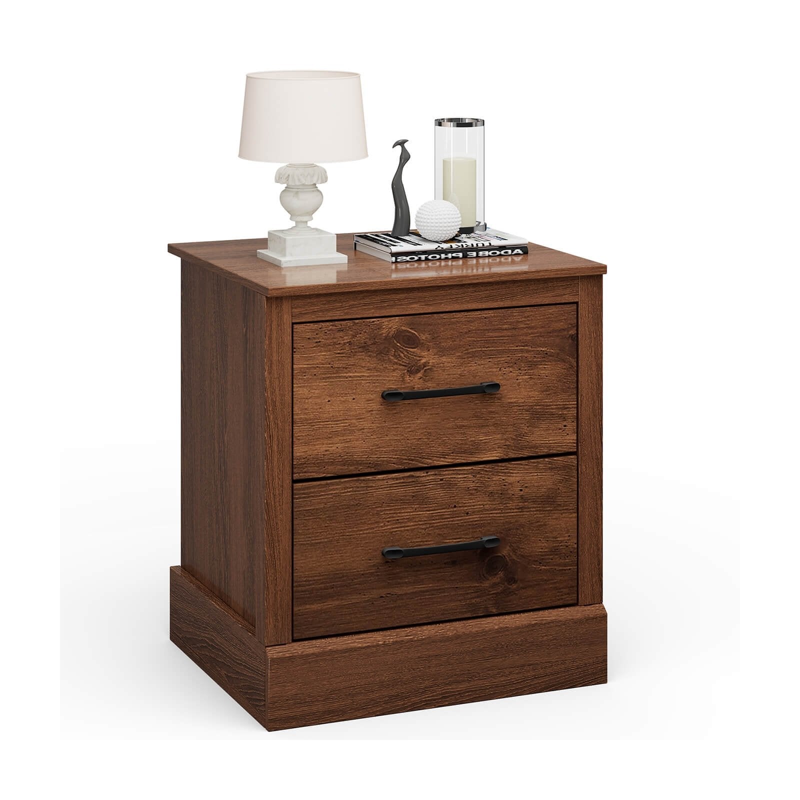 Wood Compact Floor Nightstand with Storage Drawers, Rustic Brown Nightstands   at Gallery Canada