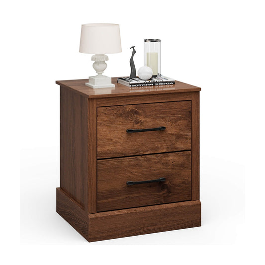 Wood Compact Floor Nightstand with Storage Drawers, Rustic Brown - Gallery Canada