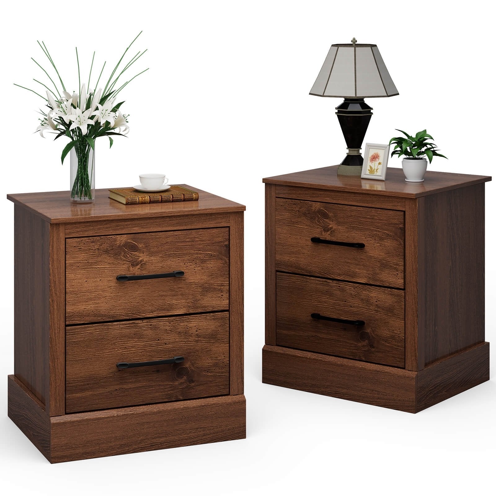 Wood Compact Floor Nightstand with Storage Drawers, Rustic Brown Nightstands   at Gallery Canada