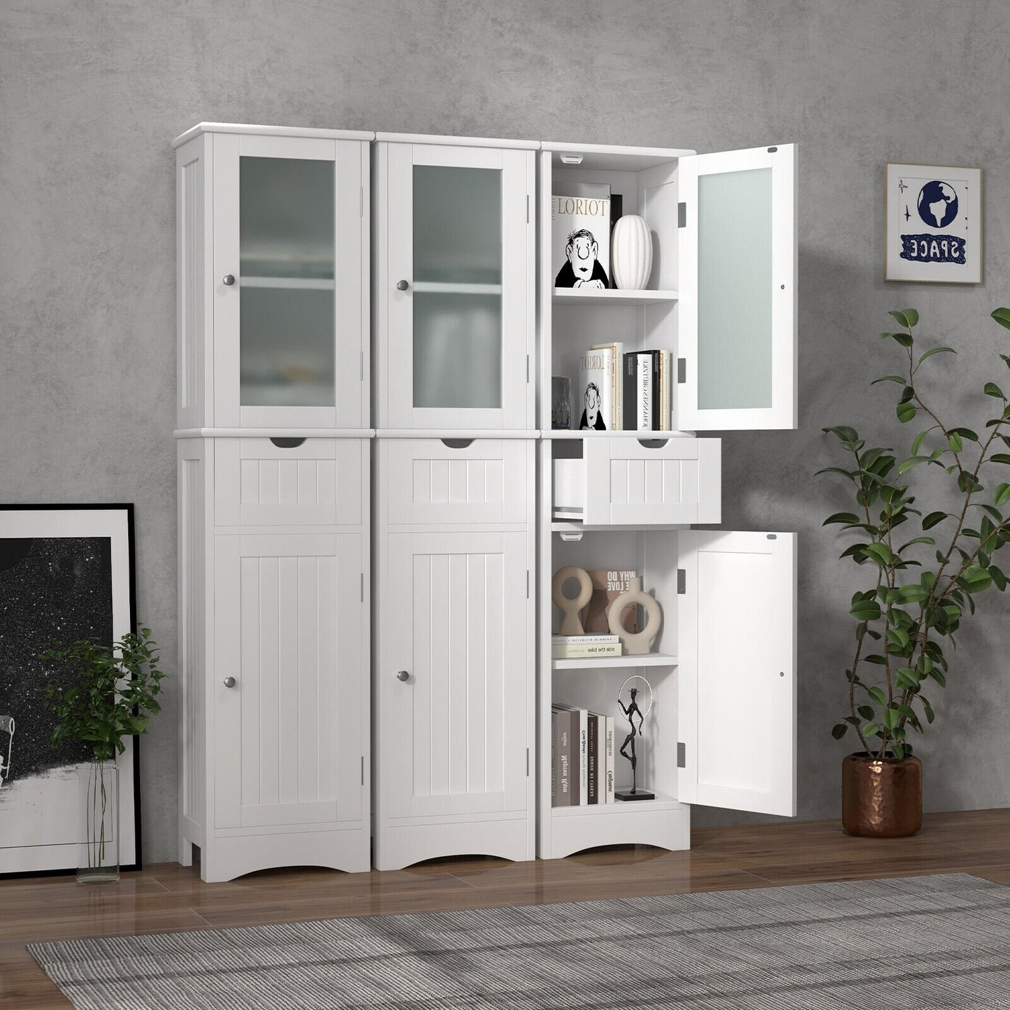 Tall Floor Storage Cabinet with 2 Doors and 1 Drawer for Bathroom, White - Gallery Canada