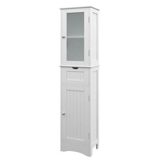 Tall Floor Storage Cabinet with 2 Doors and 1 Drawer for Bathroom, White Floor Cabinets   at Gallery Canada