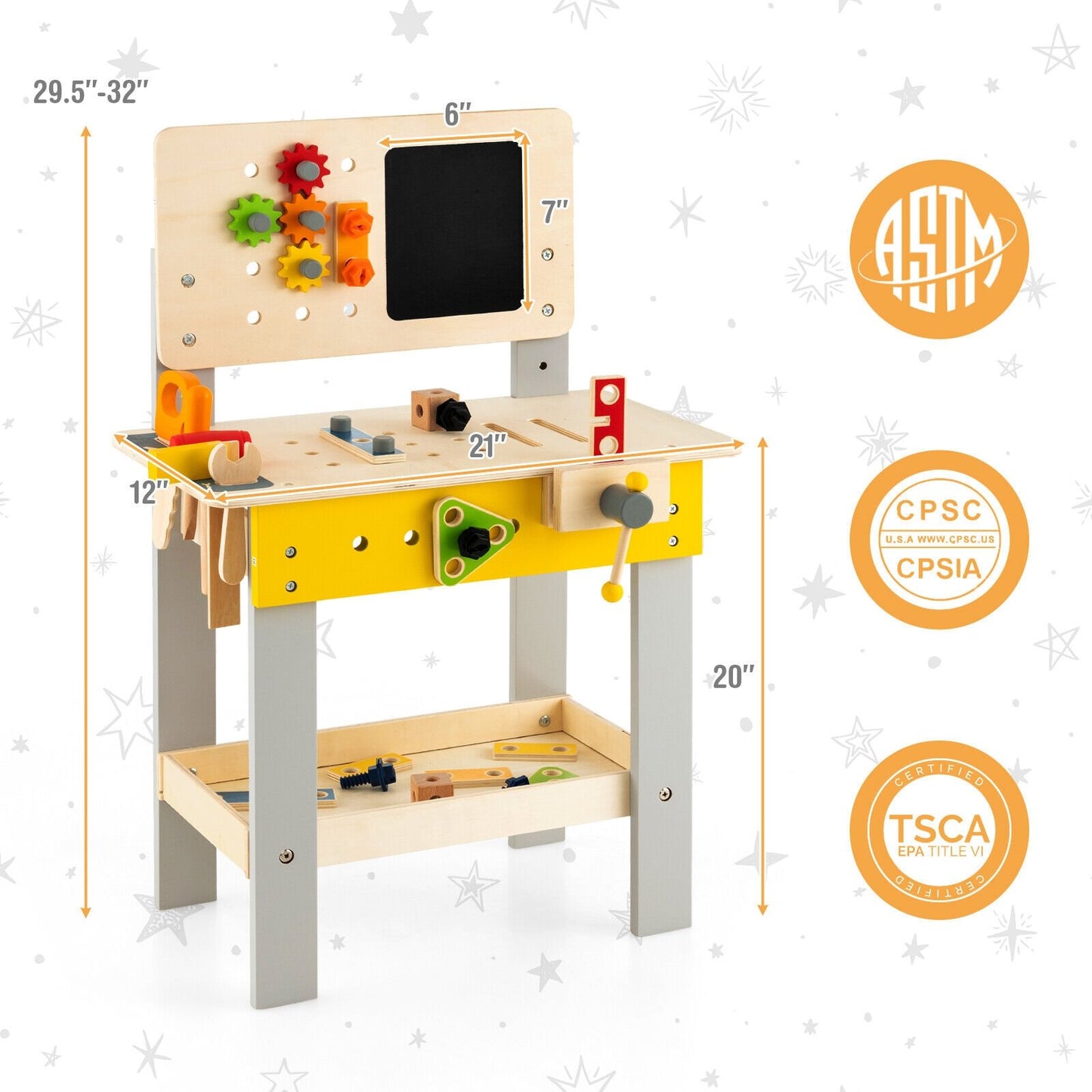 Wooden Pretend Play Workbench Set with Blackboard for Toddlers Ages 3+, Multicolor Pretend Toys   at Gallery Canada