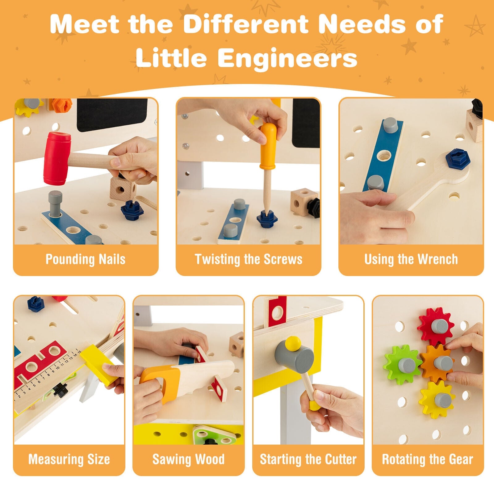 Wooden Pretend Play Workbench Set with Blackboard for Toddlers Ages 3+, Multicolor Pretend Toys at Gallery Canada