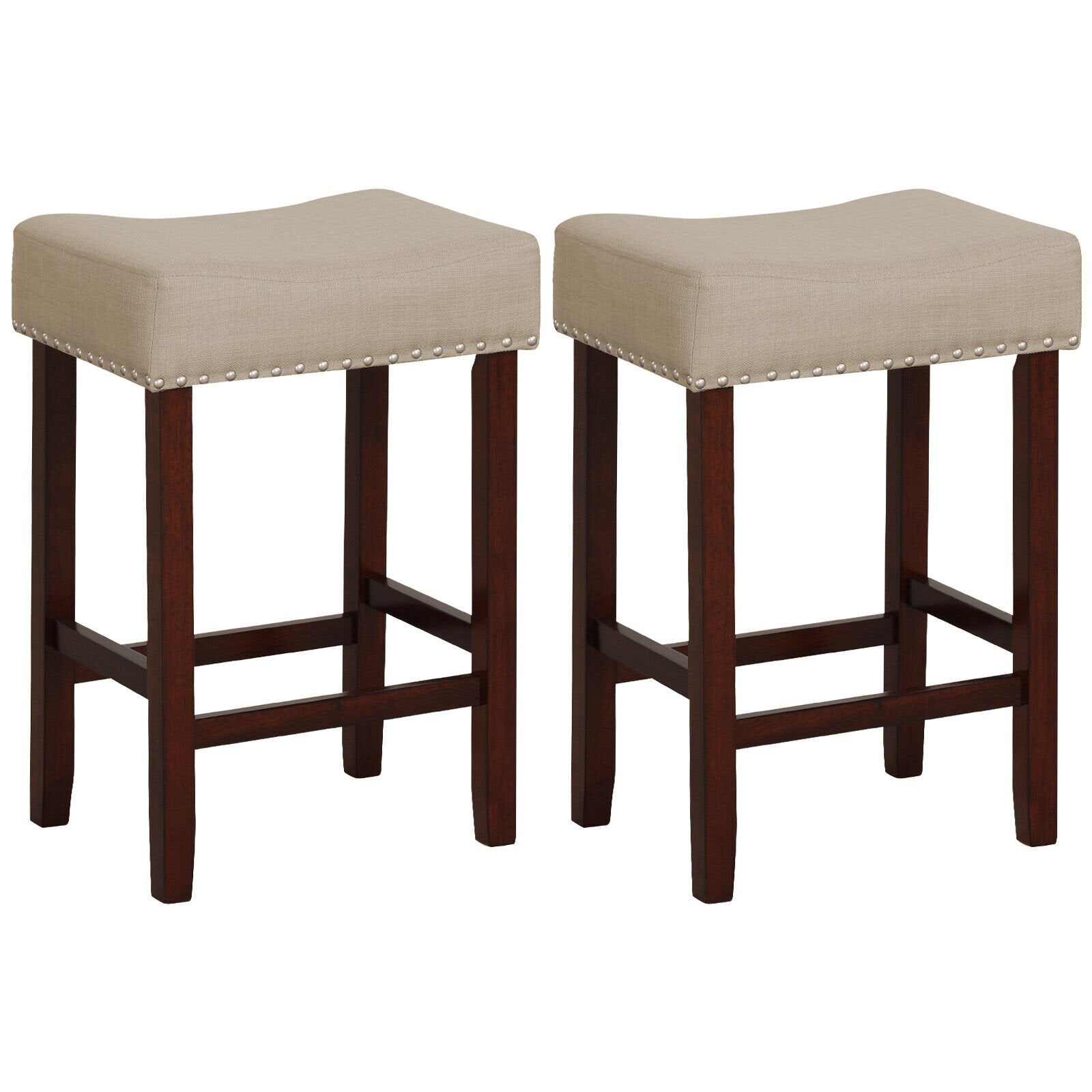 Set of 2 24 Inch Bar Stool with Curved Seat Cushions, Beige Bar Stools   at Gallery Canada