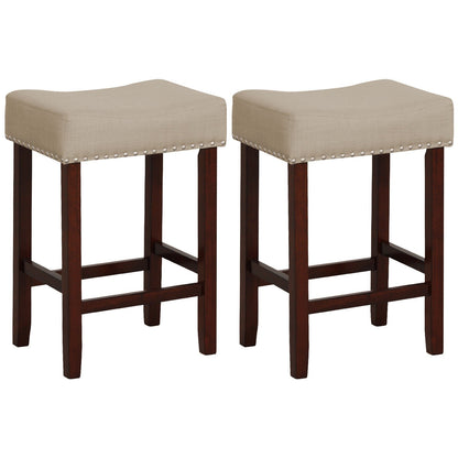 Set of 2 24 Inch Bar Stool with Curved Seat Cushions, Beige Bar Stools   at Gallery Canada