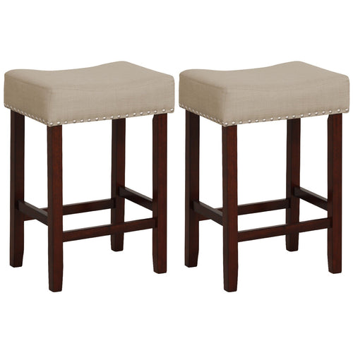 Set of 2 24 Inch Bar Stool with Curved Seat Cushions, Beige