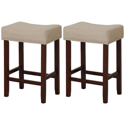 Set of 2 24 Inch Bar Stool with Curved Seat Cushions, Beige Bar Stools   at Gallery Canada