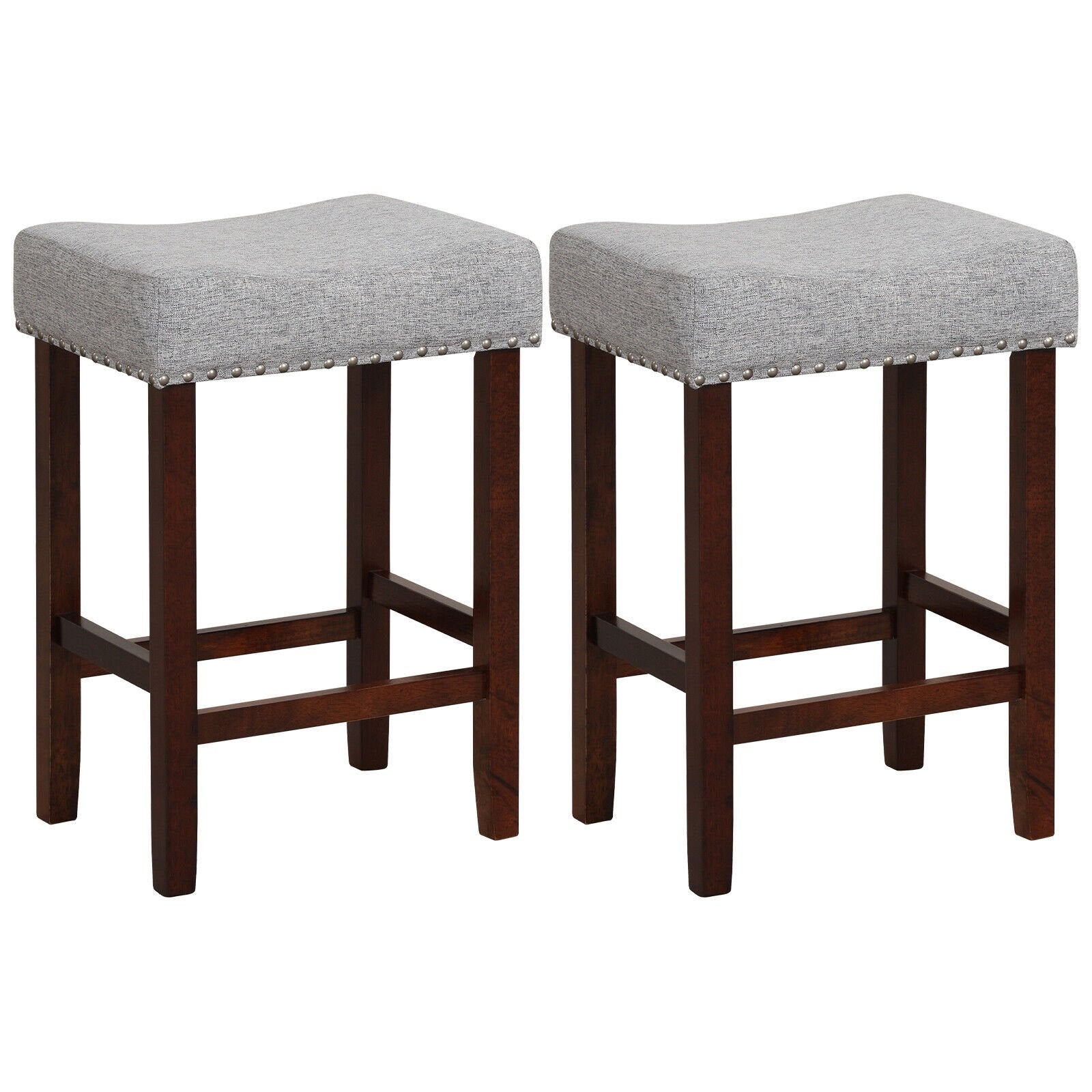 Set of 2 25 Inch Bar Stool with Curved Seat Cushions, Gray Bar Stools   at Gallery Canada