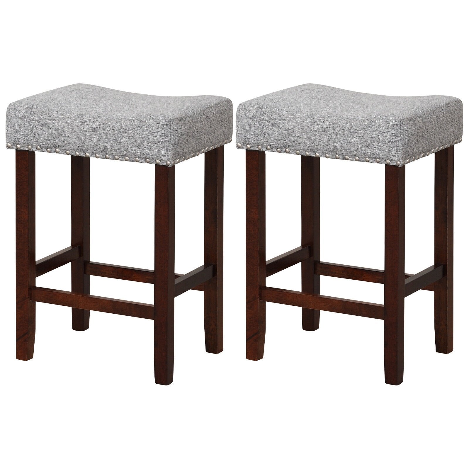 Set of 2 25 Inch Bar Stool with Curved Seat Cushions, Gray Bar Stools   at Gallery Canada