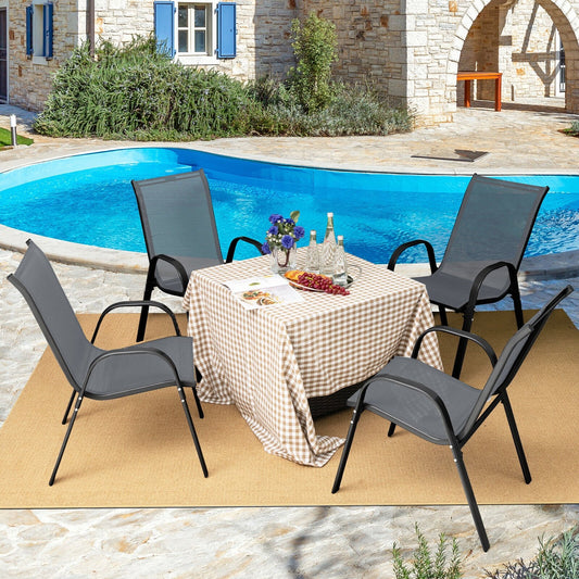 4 Pieces Stackable Patio Dining Chairs Set with Armrest, Gray - Gallery Canada