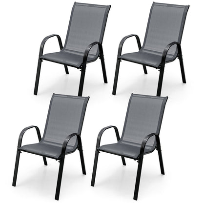 4 Pieces Stackable Patio Dining Chairs Set with Armrest, Gray Patio Dining Chairs   at Gallery Canada