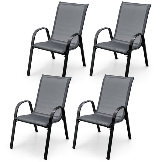 4 Pieces Stackable Patio Dining Chairs Set with Armrest, Gray - Gallery Canada